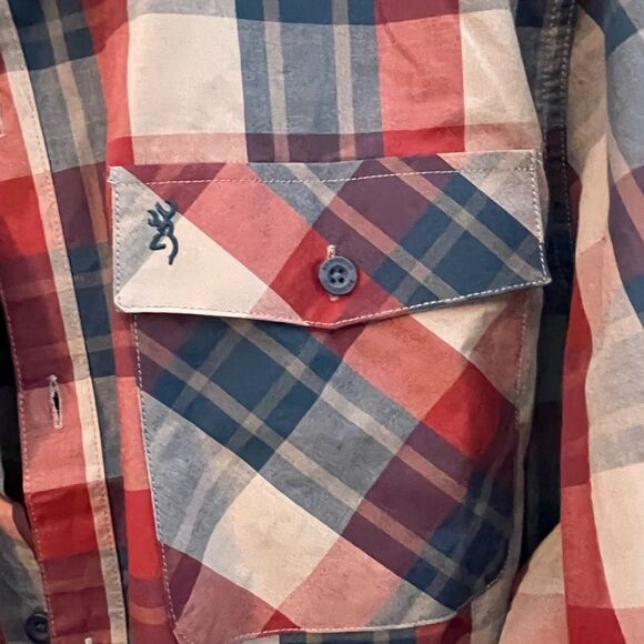 Browning red blue plaid long sleeve button front shirt size x large - Picture 10 of 10